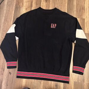 GAP Men's Black Sweater with Red and White Accents